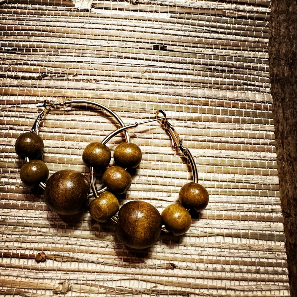 Wood bead hoops, Dark coffee